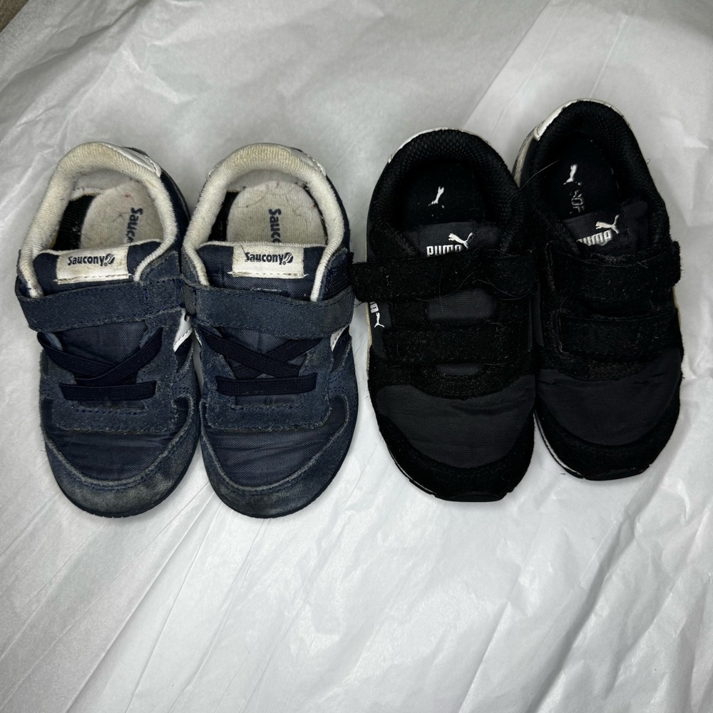 Toddler Boys Sneakers Bundle Sz 8 Saucony Navy Blue Puma Black Hook And Loop